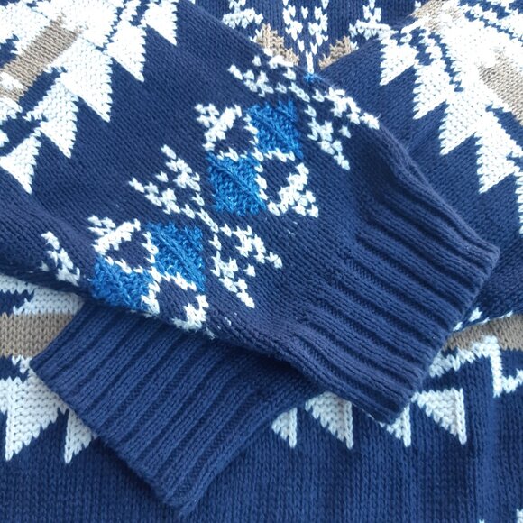 Chaps Ralph Lauren SZ M Vintage 1990s Navy Crewneck Southwestern Knit Sweater - Picture 4 of 14